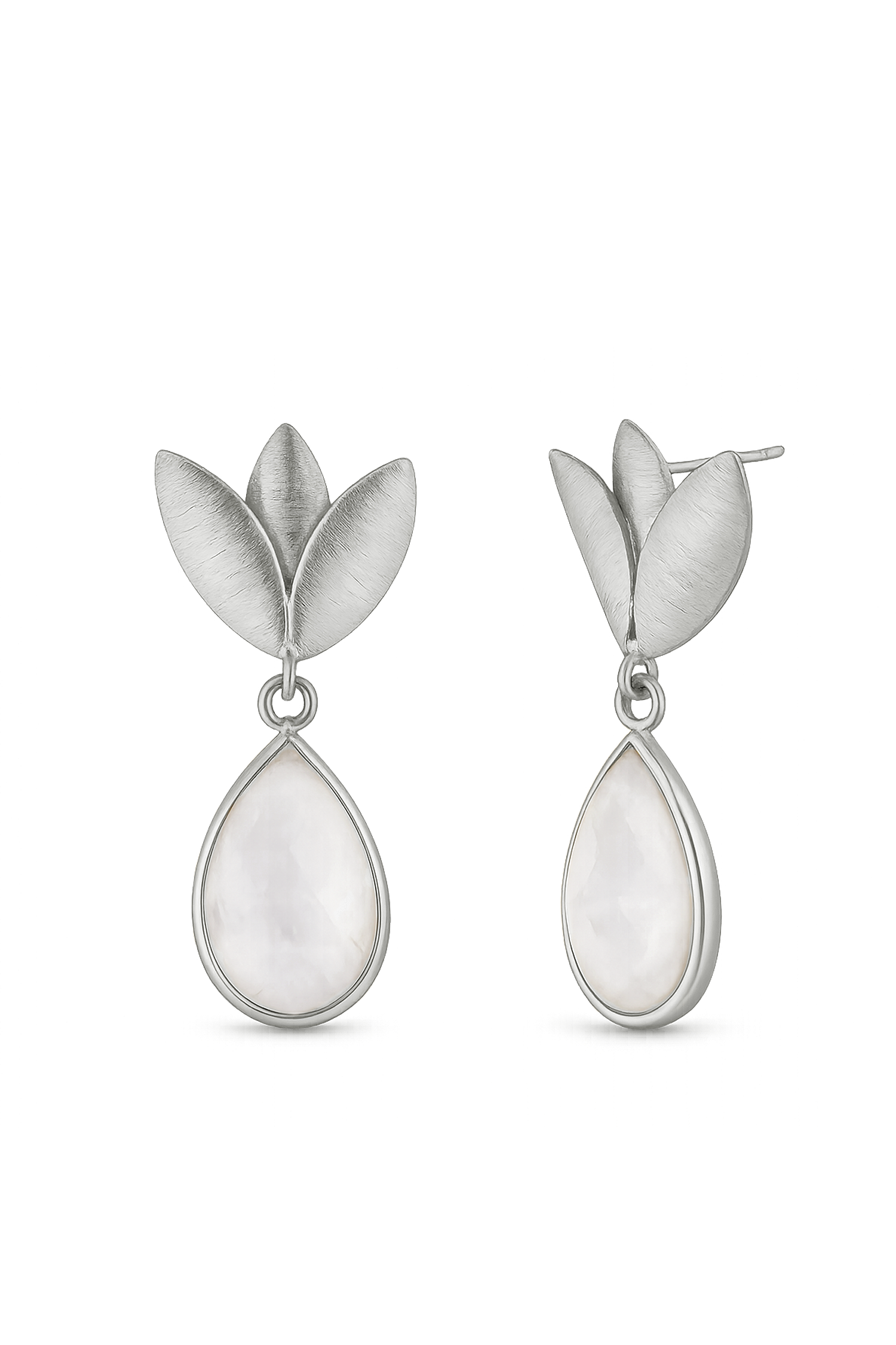 PENDIENTES PETALO PIEDRA LUNA PLATA