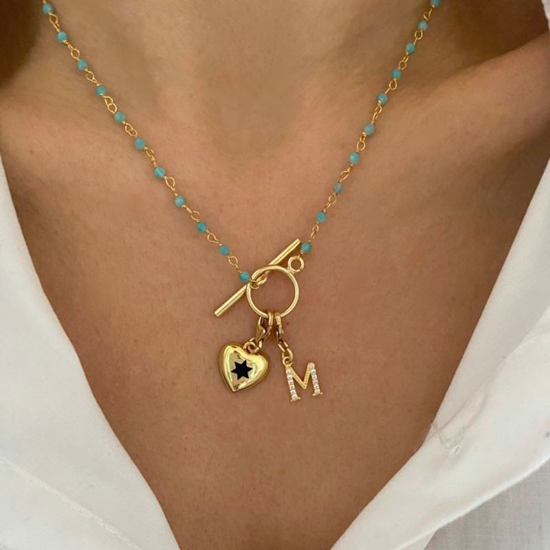 Initial & Heart Amazonite Vinka Gold Necklace