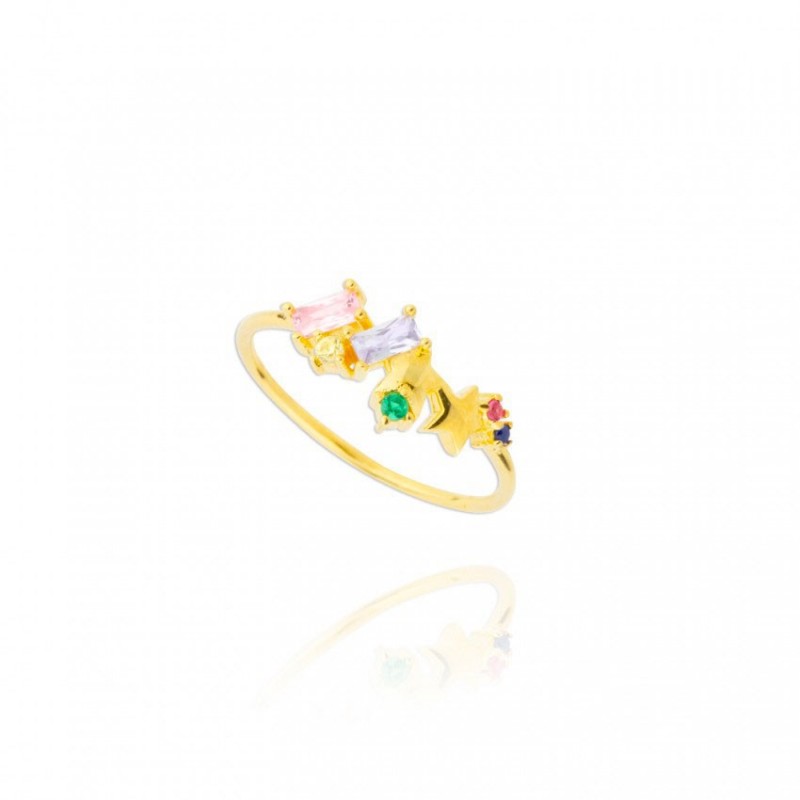 Multicolor Stars Camellia Gold Ring