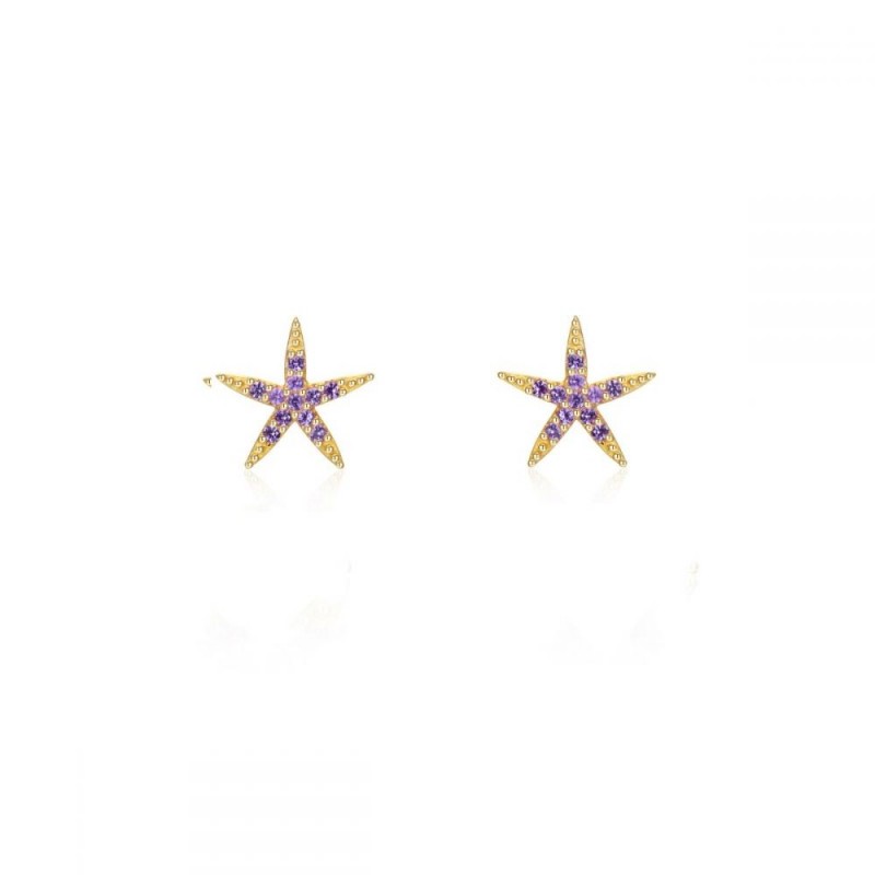Pendiente Mini Starfish Amatista Oro