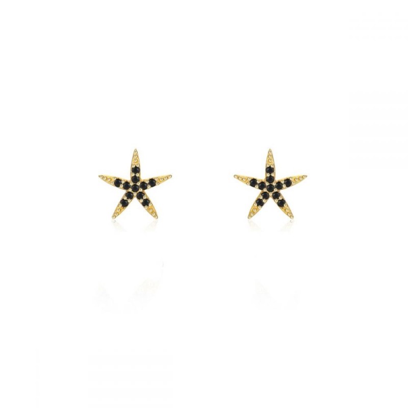 Black Mini Starfish Gold Earring