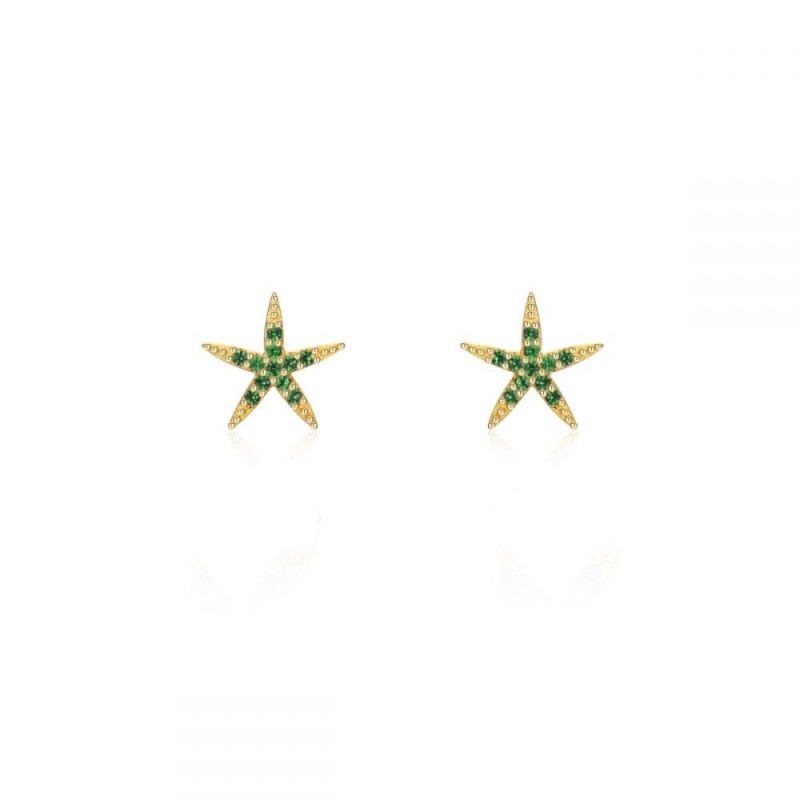 Green Mini Starfish Gold Earring