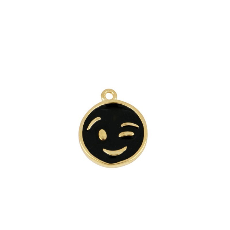 Black Wink Smiley Gold Charm