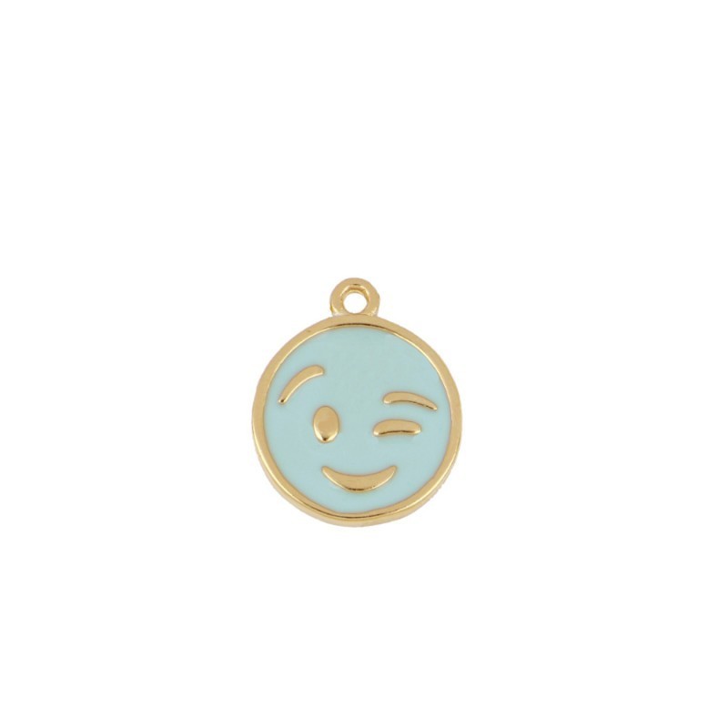 Turquoise Wink Smiley Gold Charm