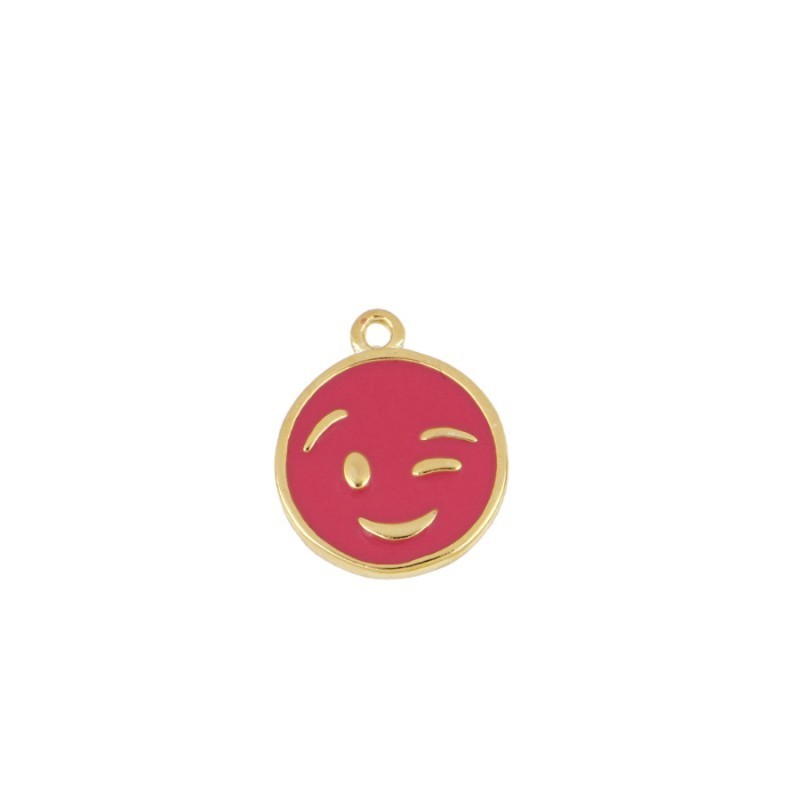 Fuchsia Wink Smiley Gold Charm