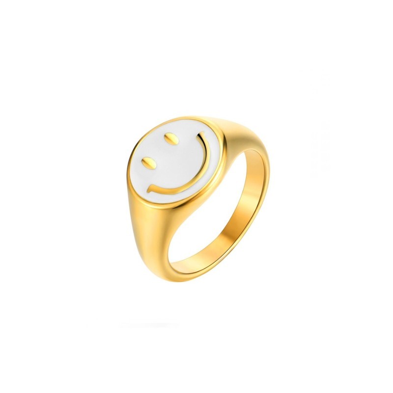 White Smiley Gold Ring