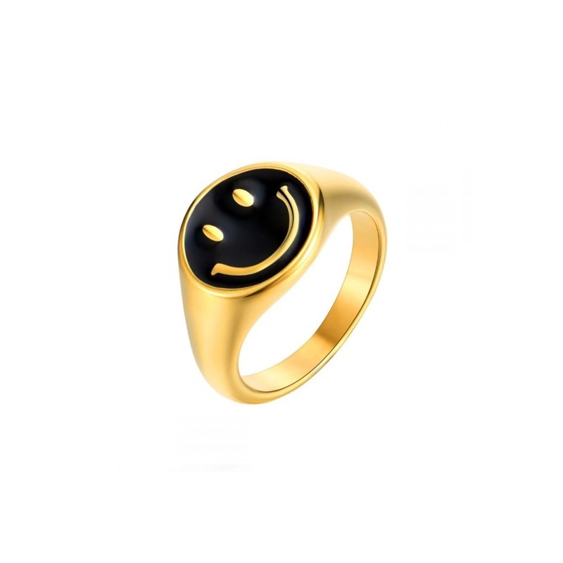 Black Smiley Gold Ring