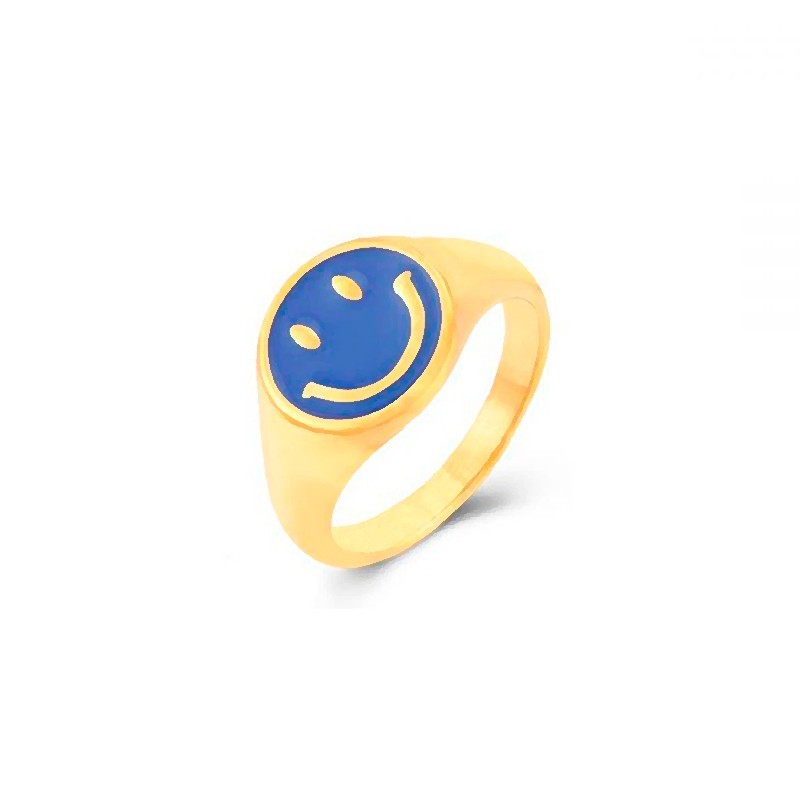 Blue Smiley Gold Ring