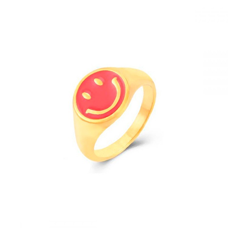 Red Smiley Gold Ring
