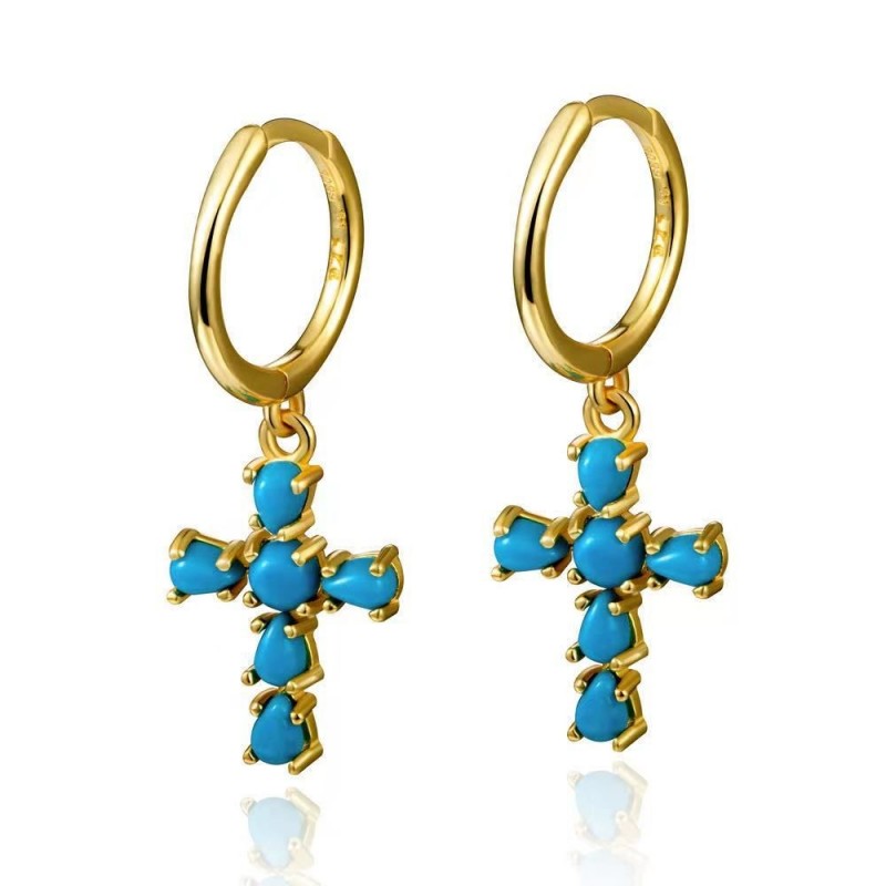 Turquoise Cross Gold Earring