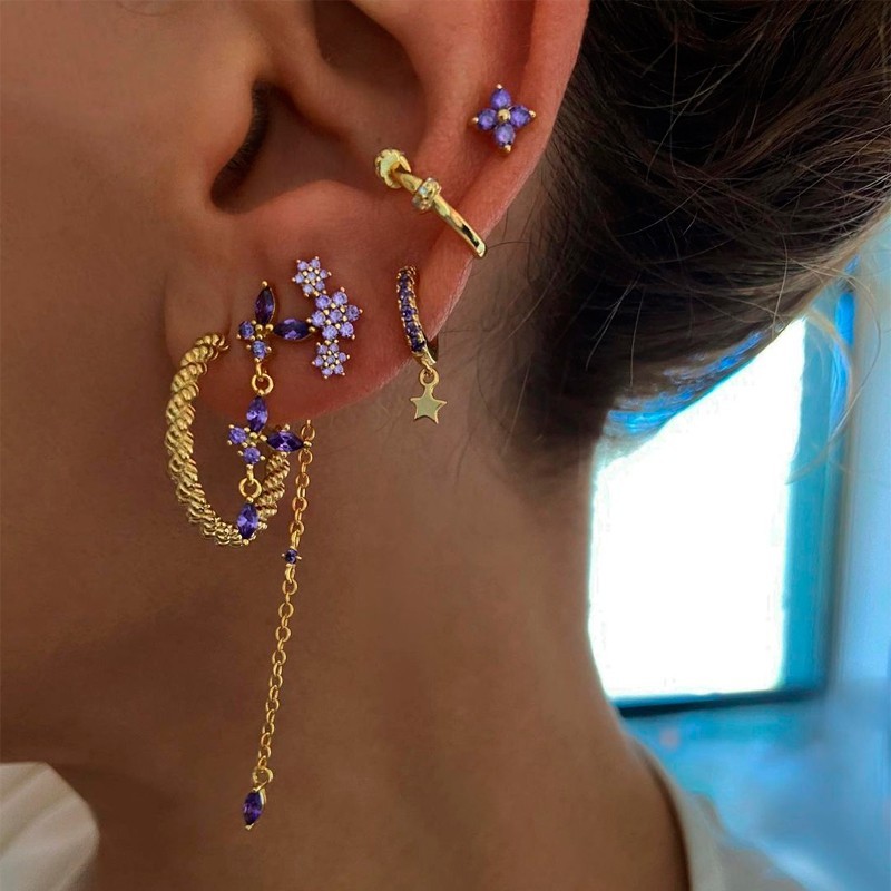 Amethyst Flowers Gold Earring 2