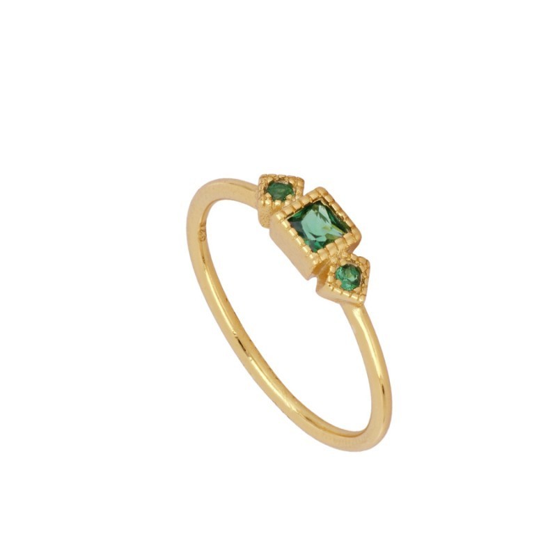 Emerald Bateau Gold Ring