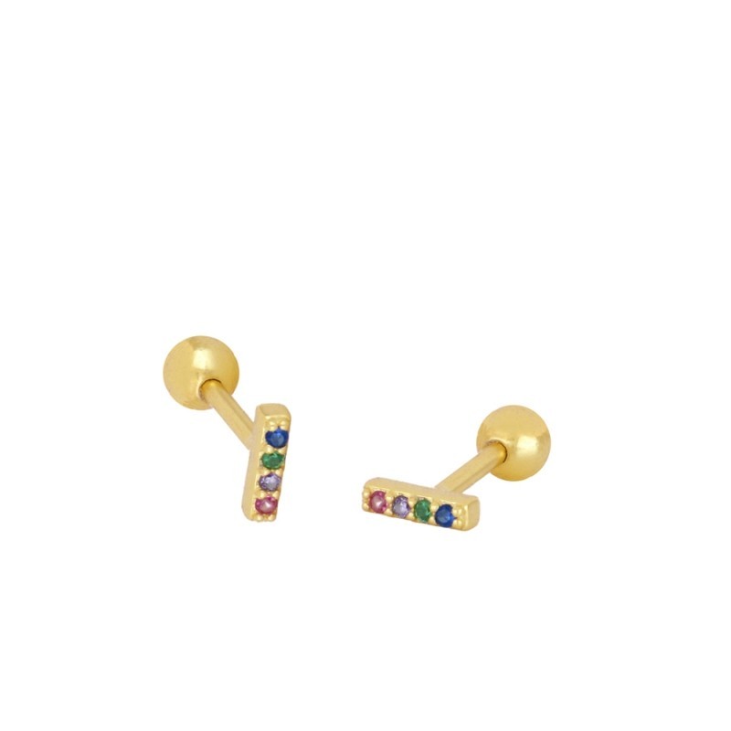 Multicolor Zircons Bar Gold Piercing