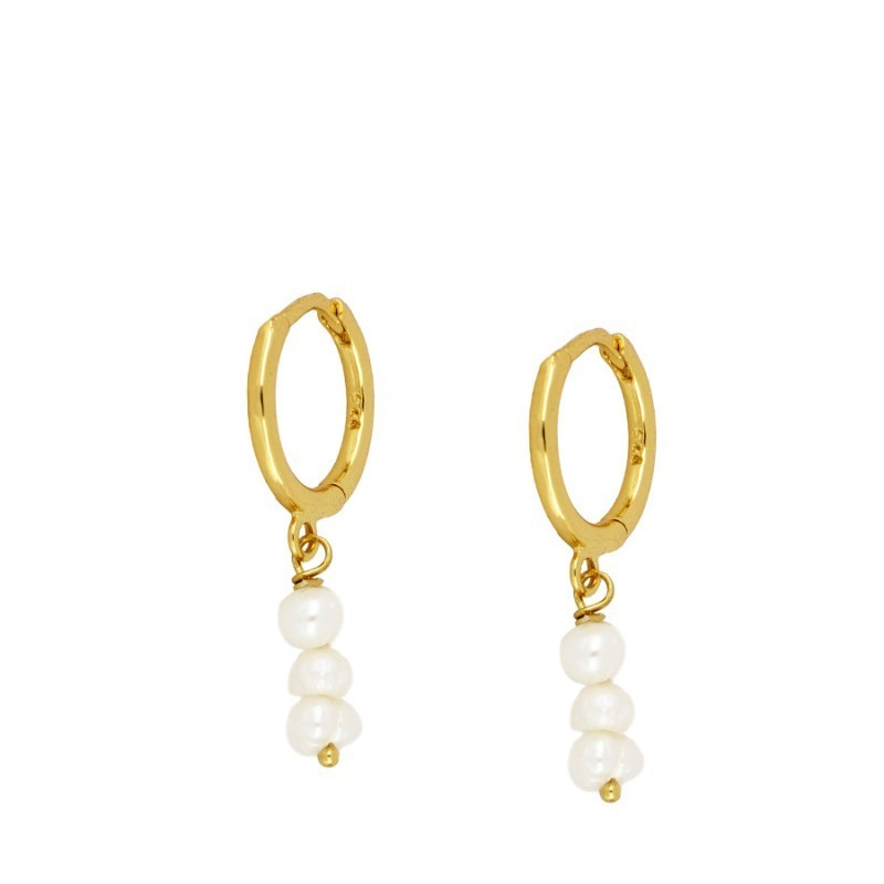 Three Pearls Gold Earring