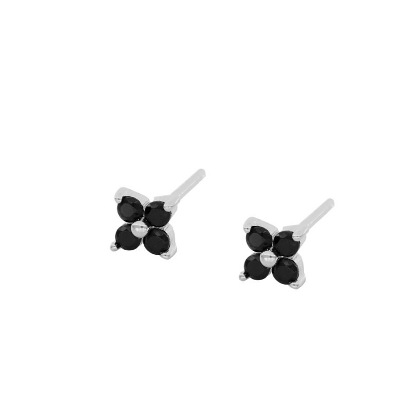 Black Zircons Flower Earring