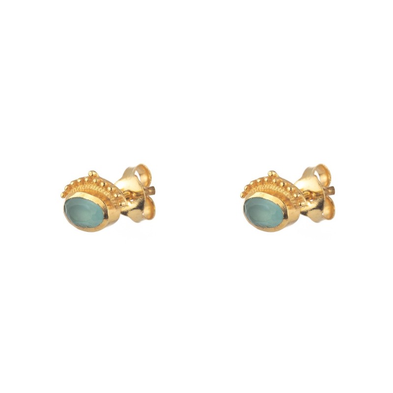 Blue Chalcedony Bru Gold Earring