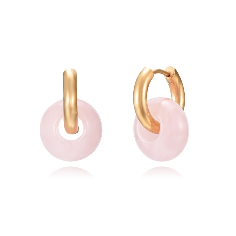 Pink Quartz Agate Ginette Gold Hoops Earrings (PAIR)