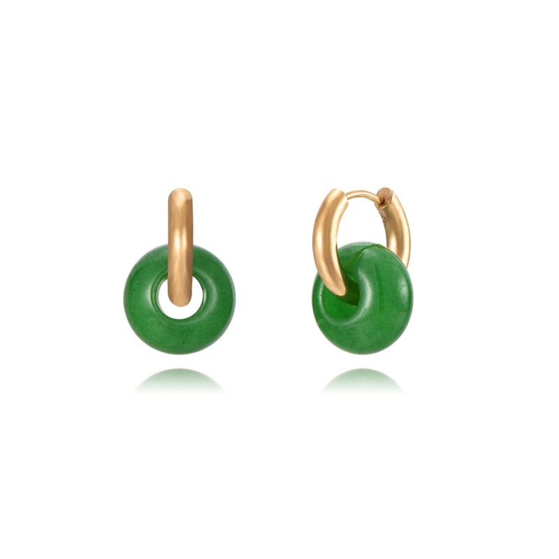 Green Jade Ginette Gold Hoops Earrings (PAIR)