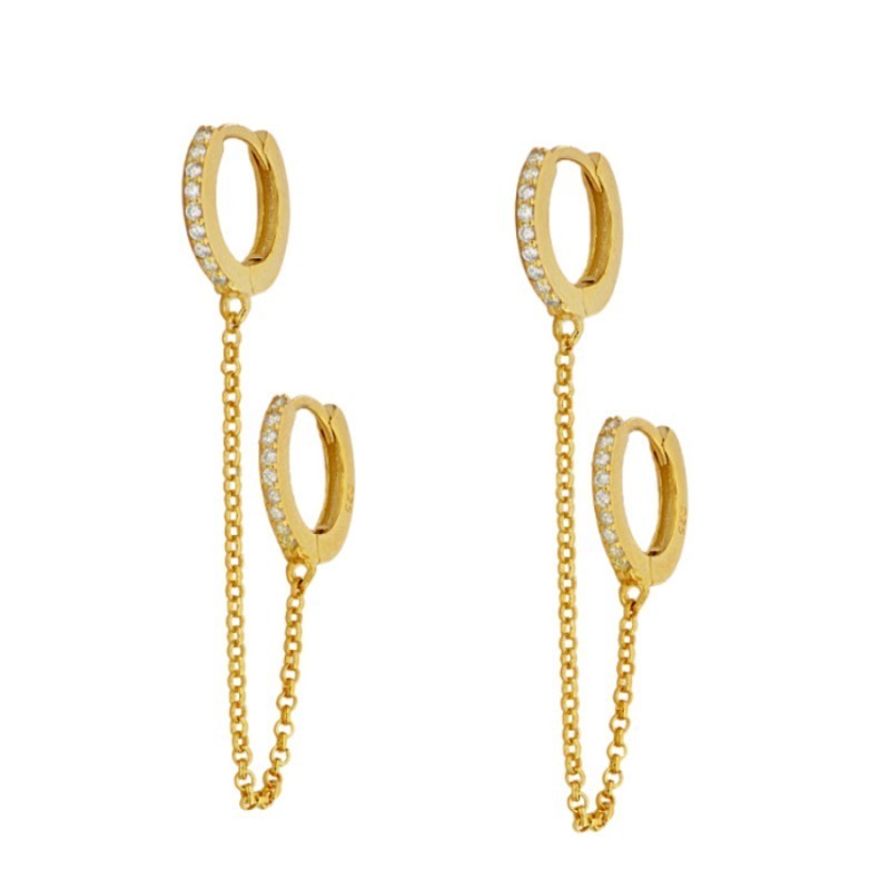 Double Ring Zircons Gold Earring