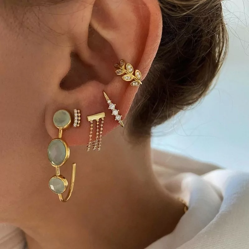 Ear Cuff Leafs Circonitas Oro 2