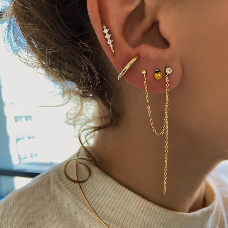 Pendiente Mini Mariquita Amarilla Oro 2