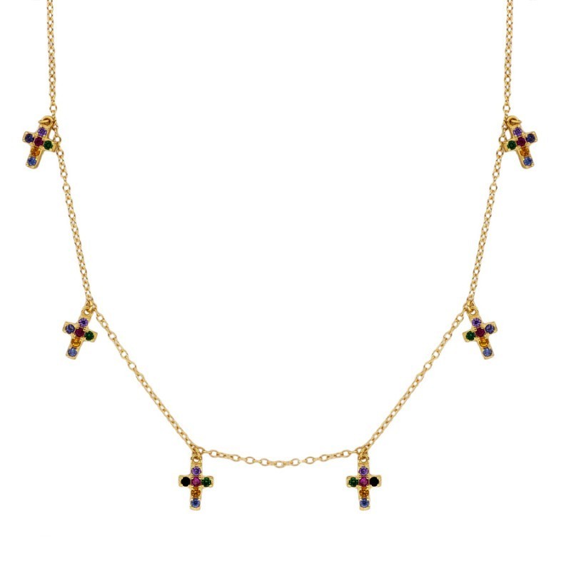 Multicolor Crosses Gold Necklace