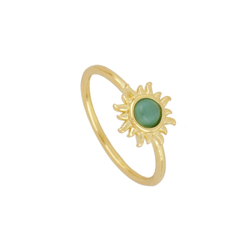 Green Opal Inca Sun Gold Ring