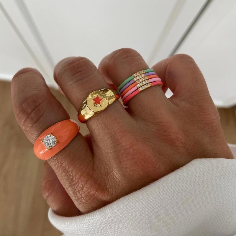 Anillo Formentera Estrella Naranja Oro 2