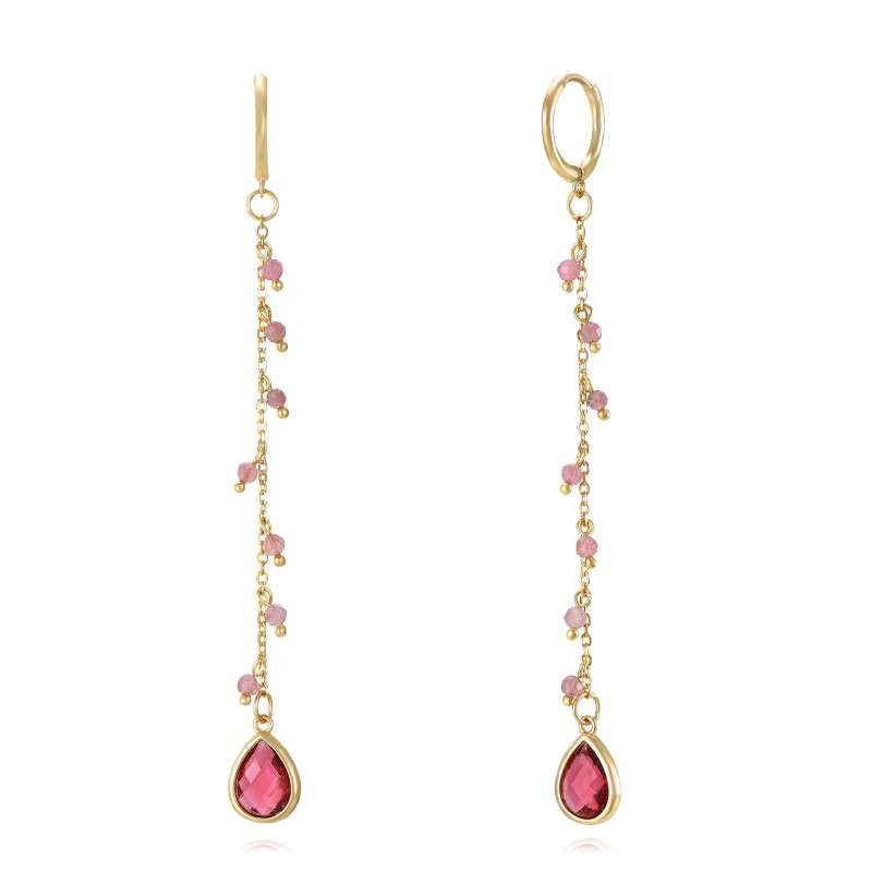 Pink Tourmaline Yilda Gold Hoop Earrings (PAIR)