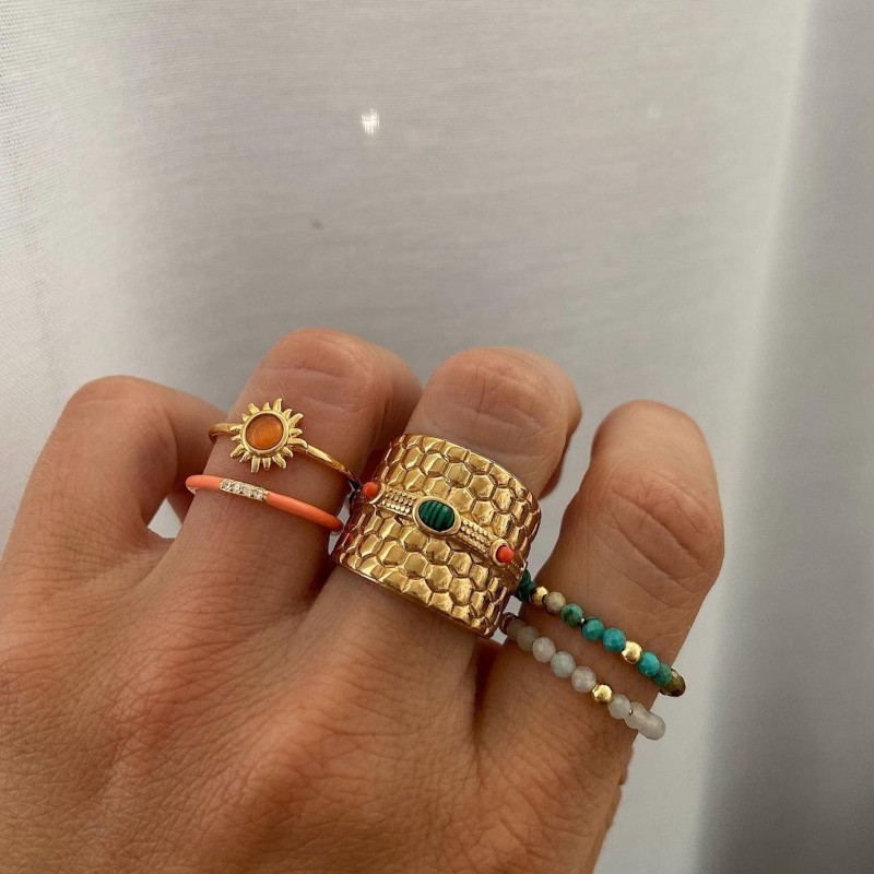 Anillo Sol Inca Ópalo Naranja Oro 2