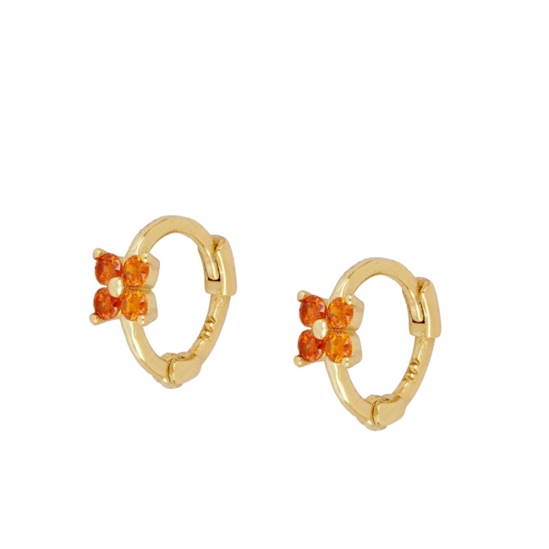Orange Mini Flor Gold Hoop Earring