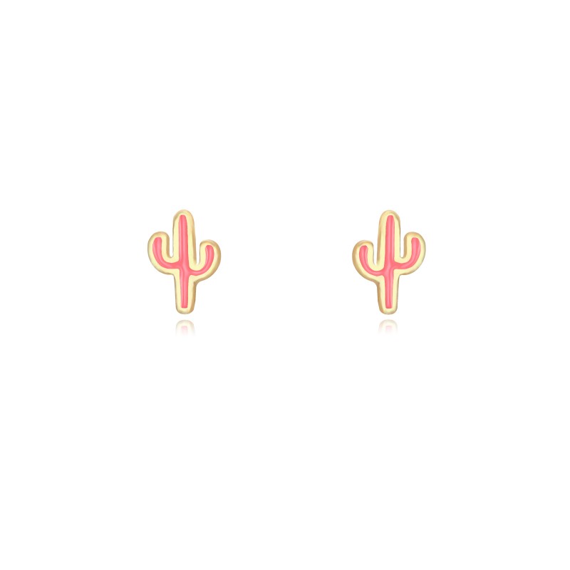 Coral Cactus Gold Earring
