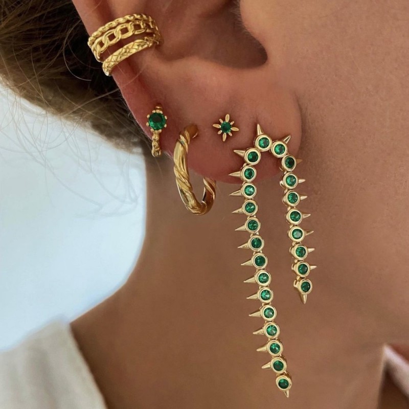 Aro Bolitas Circonita Verde Oro 2