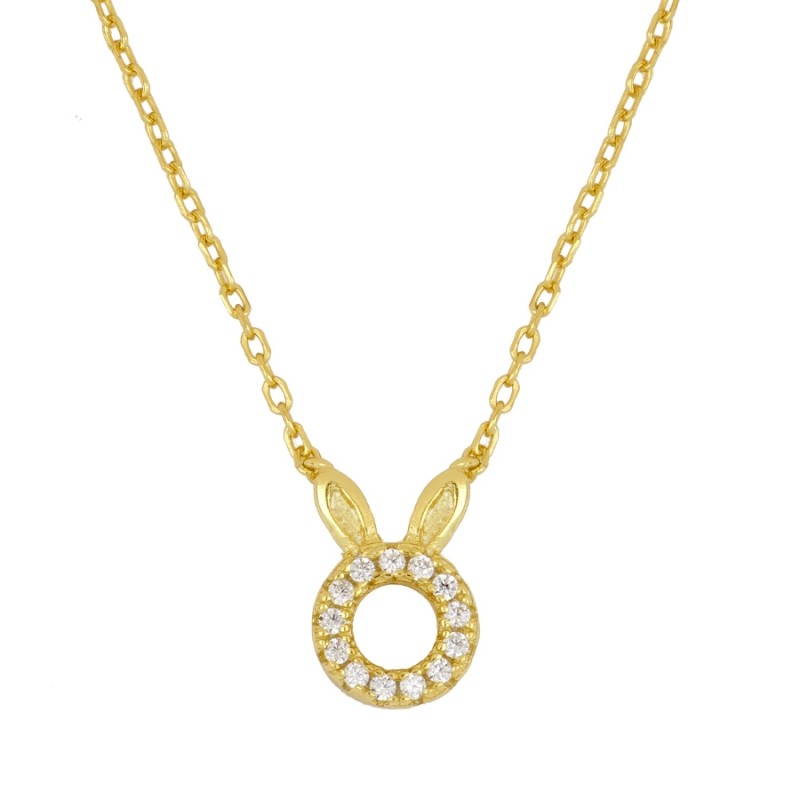Zircons Circle Bunny Gold Necklace