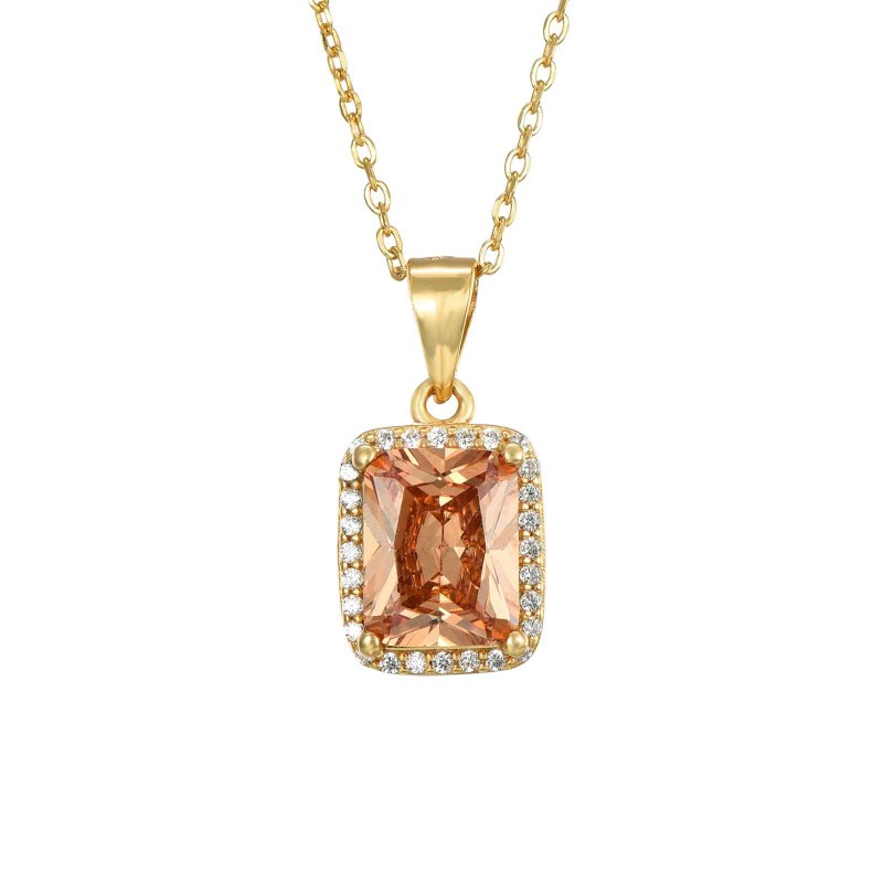 Champagne Zirconia Rectangle Gold Necklace