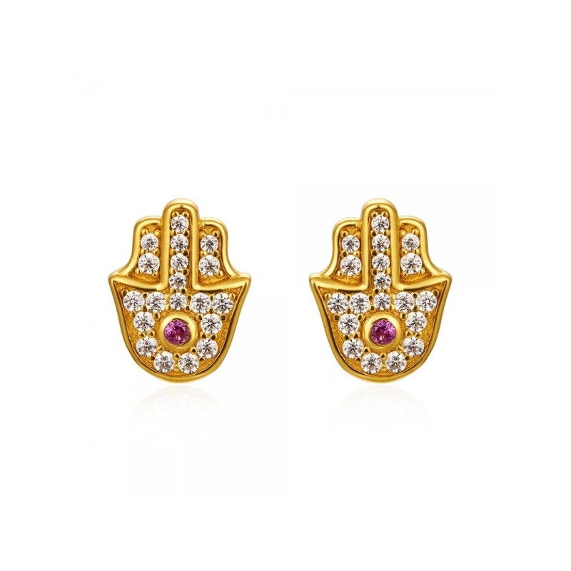 Hand of Fatima Zircons Gold Earring