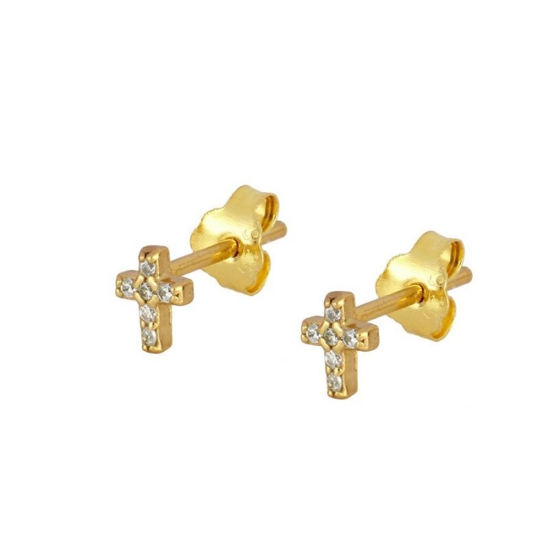 Zirconia Cross Gold Earring