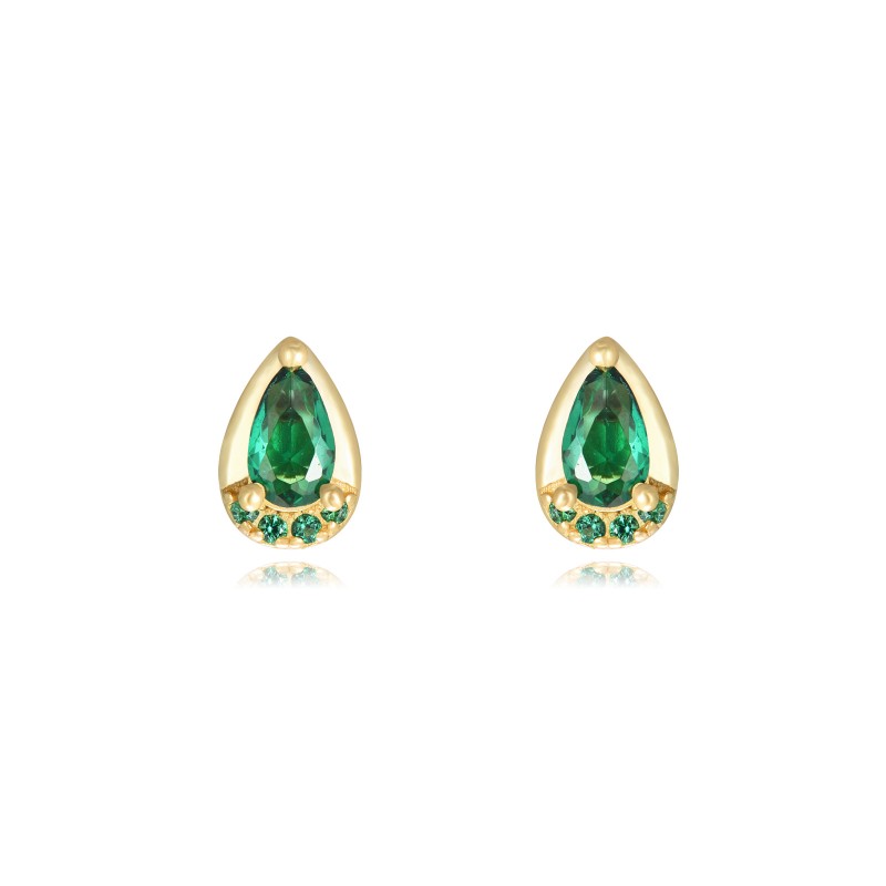 Green Droplet Gold Earring