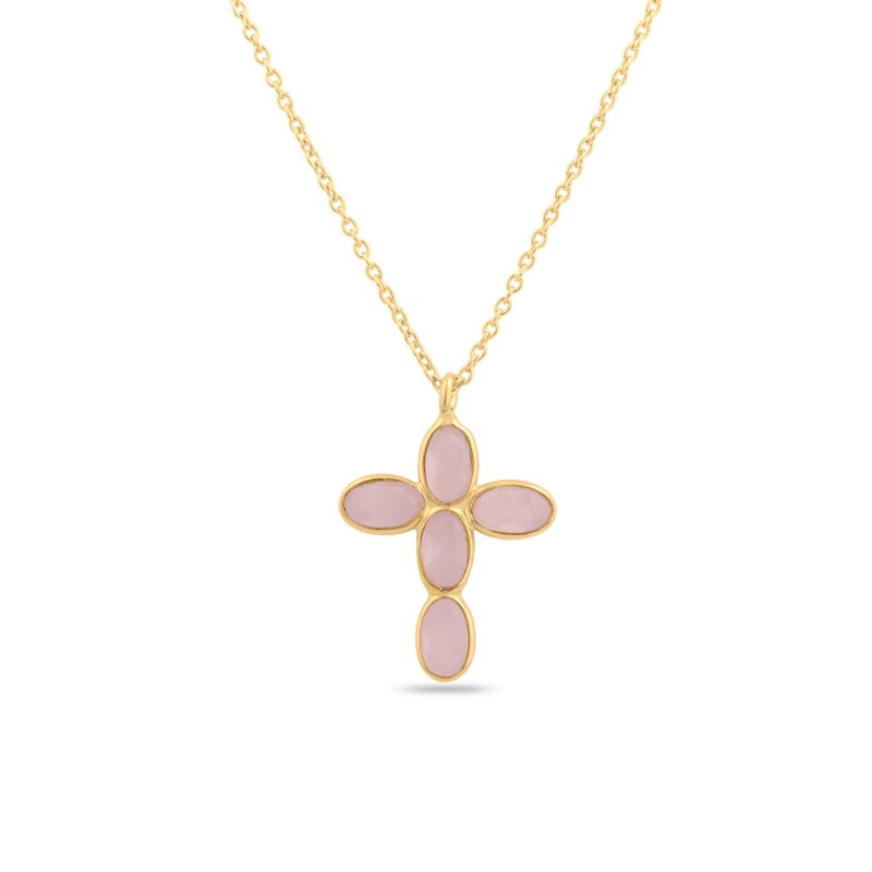 Rose Quartz Mineral Cross Gold Necklace