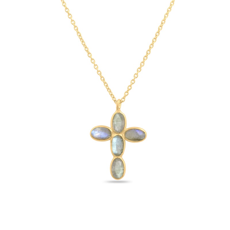 Labradorite Mineral Cross Gold Necklace
