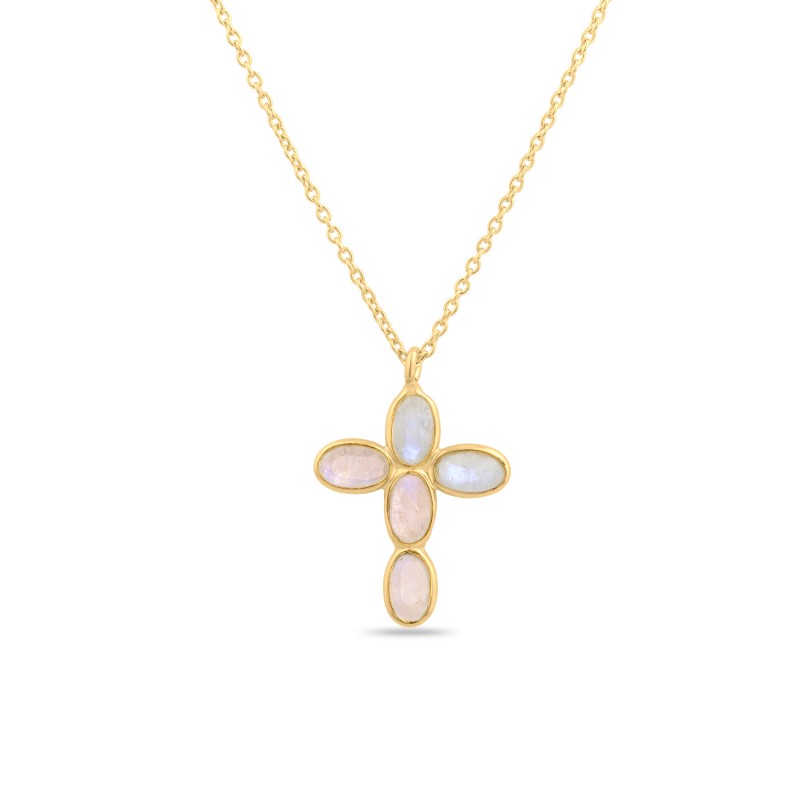 Moonstone Mineral Cross Gold Necklace