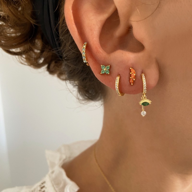 Tourmaline Zircons Flower Gold Earring 2
