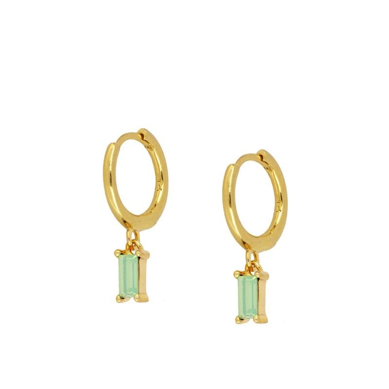 Green Opal Rectangle Gold Earring