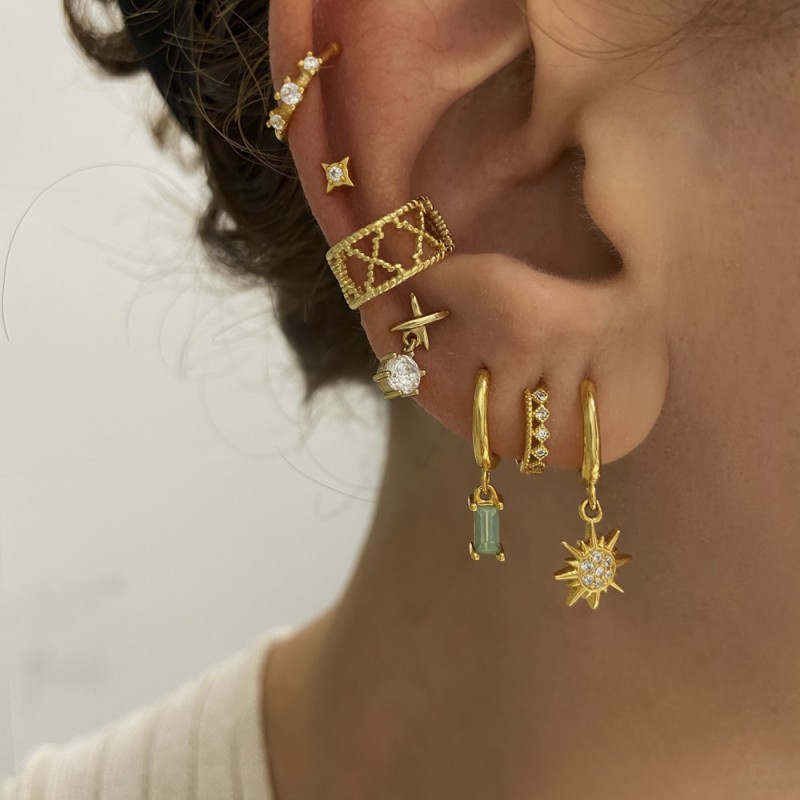 Pendiente Rectangle Opalo Verde Oro