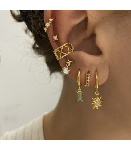 Pendiente Rectangle Opalo Verde Oro