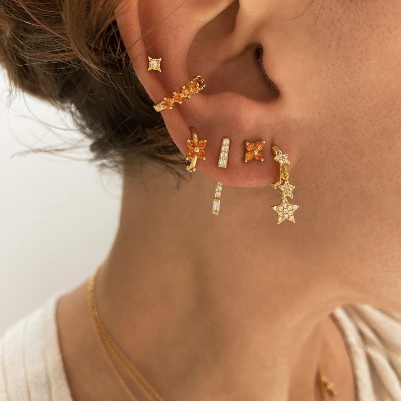 Pendiente Aro Mini Flor Naranja Oro 2