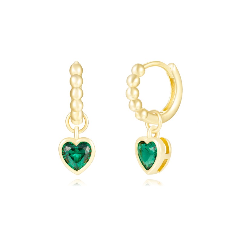 Green Colorful Heart Gold Hoop Earring