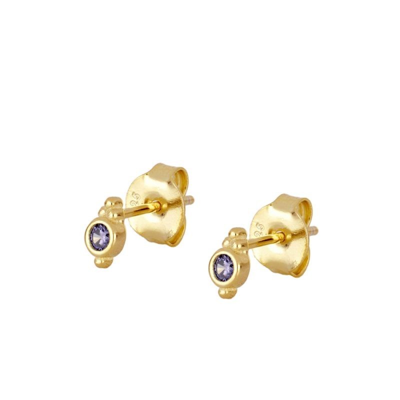 4 Balls and Lavender Zirconia Gold Earring