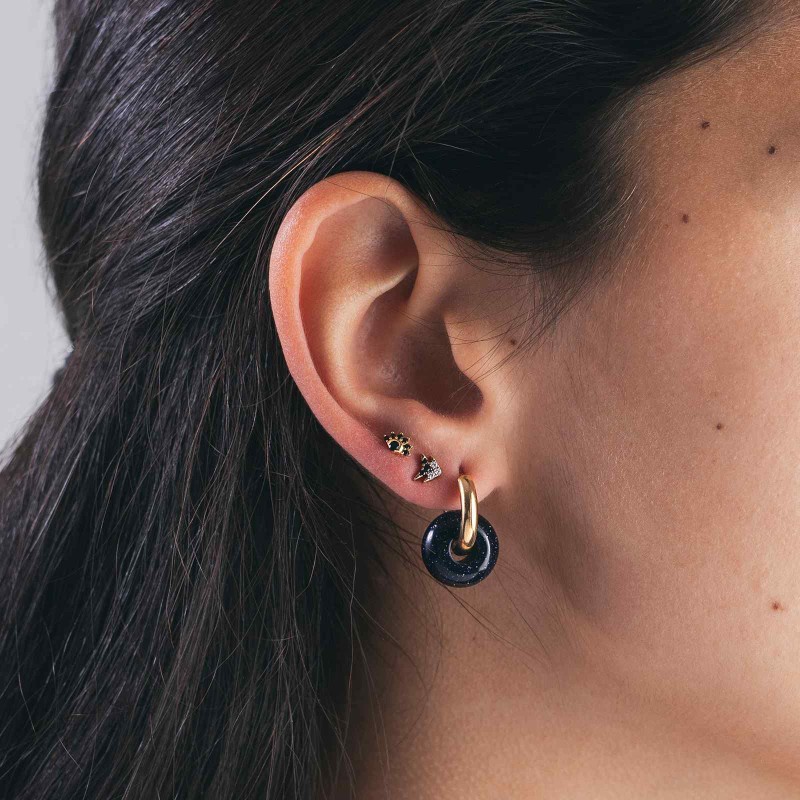 Blue Aventurine Ginette Gold Hoops Earrings (PAIR) 2