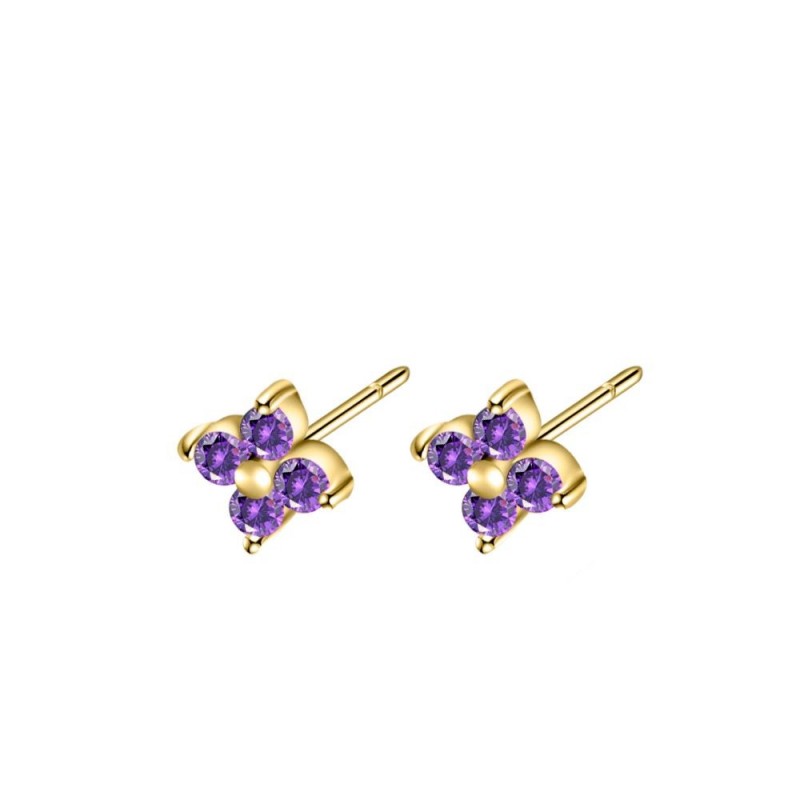 Lavender Zircons Flower Gold Earring